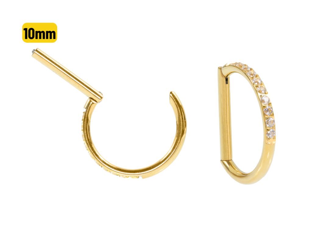 MEIA ARGOLA CLICKER TITÂNIO PVD METADE CRAVEJADA - 10MM