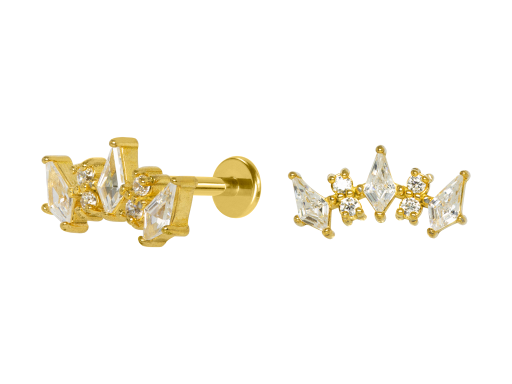 LABRET AÇO R/I CLUSTER C/ ZIRCÔNIA - PVD GOLD