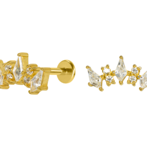 LABRET AÇO R/I CLUSTER C/ ZIRCÔNIA - PVD GOLD