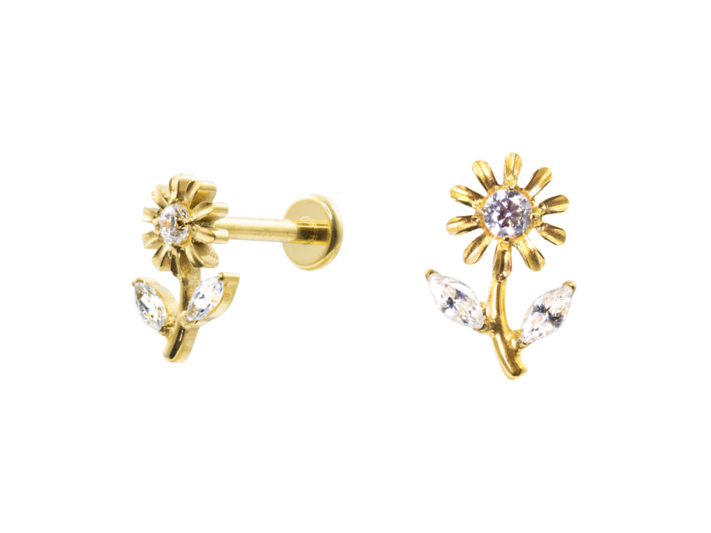 LABRET TITÂNIO PVD GOLD R/I FLOR COMPLETA MOD2