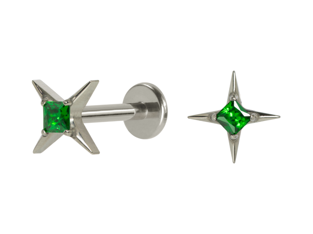 LABRET TITÂNIO R/I ESTRELA C/ ZIRCÔNIA - VERDE