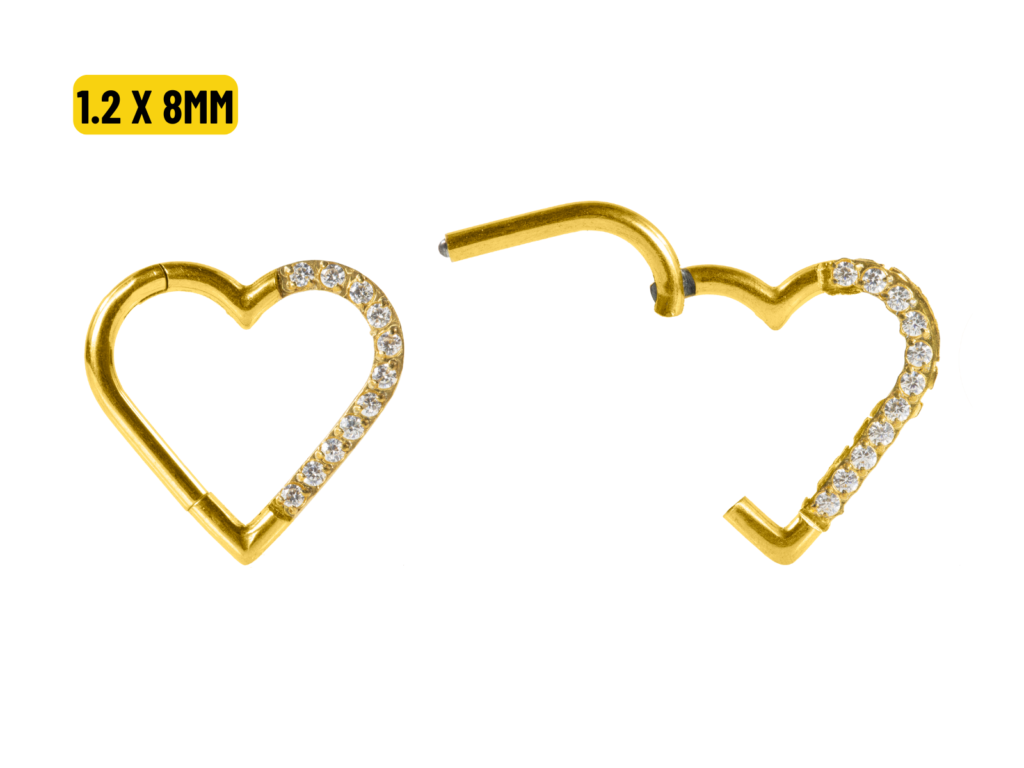 HEART AÇO PVD CLICKER CRAVEJADO 1.2 X 8MM - LADO ESQUERDO