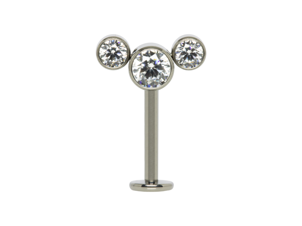 LABRET INVERTIDO TITÂNIO R/I CLUSTER 3 PEDRAS