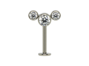 LABRET INVERTIDO TITÂNIO R/I CLUSTER 3 PEDRAS