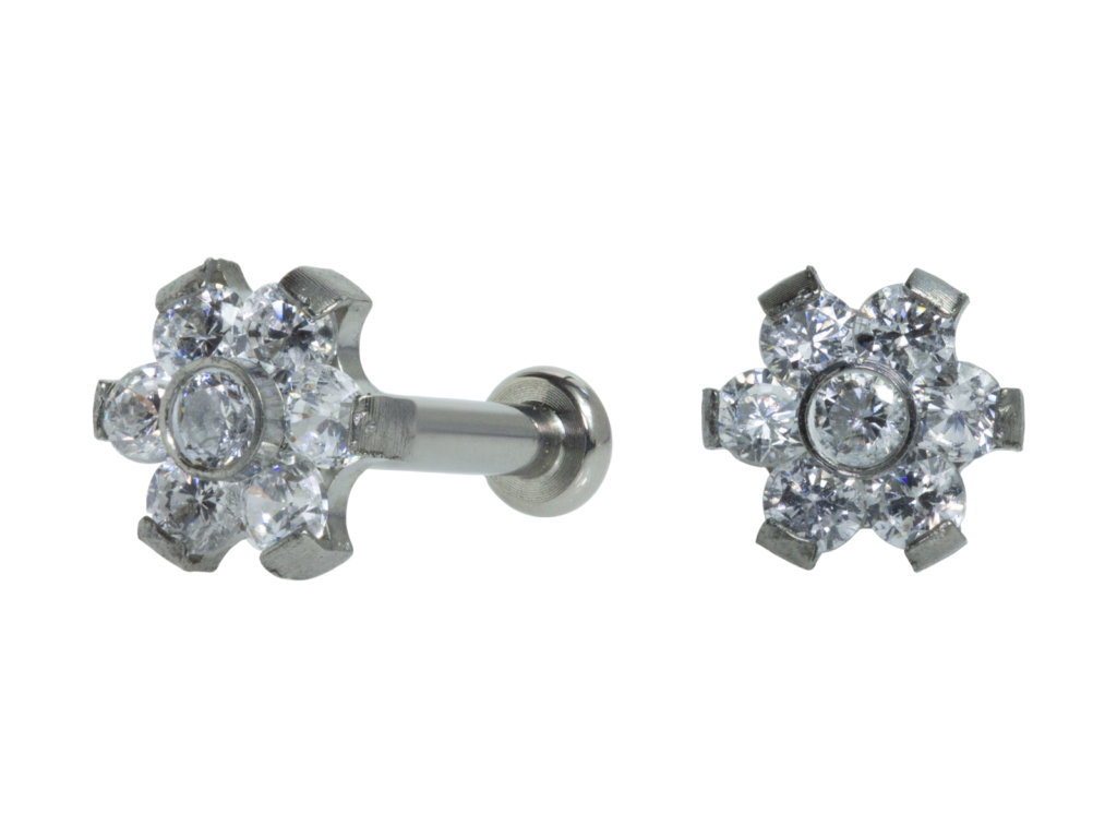 LABRET TITÂNIO PUSH PIN FLOR C/ ZIRCÔNIA