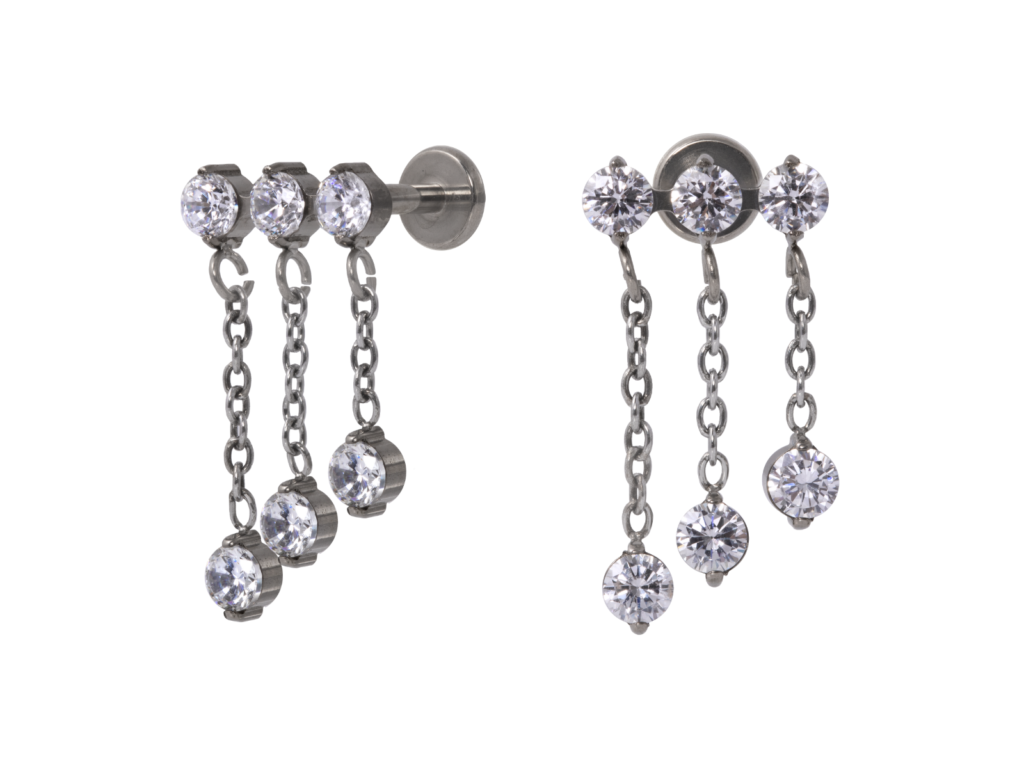LABRET TITÂNIO R/I CLUSTER 3 PEDRAS C/ PENDURICALHO