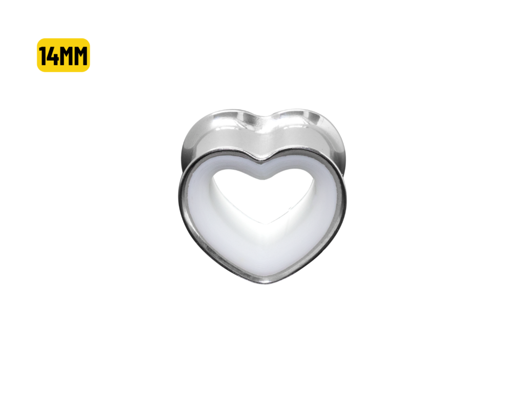 ALARGADOR PLUG CORAÇÃO AÇO / F: BRANCO - 14MM