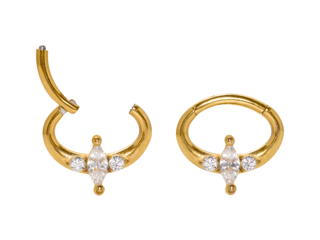 SEGMENTO CLICKER AÇO PVD GOLD OVAL 3 PEDRAS
