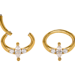 SEGMENTO CLICKER AÇO PVD GOLD OVAL 3 PEDRAS