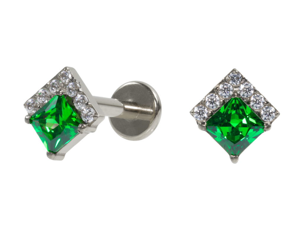 LABRET TITÂNIO R/I QUADRADO C/ ZIRCÔNIA - VERDE