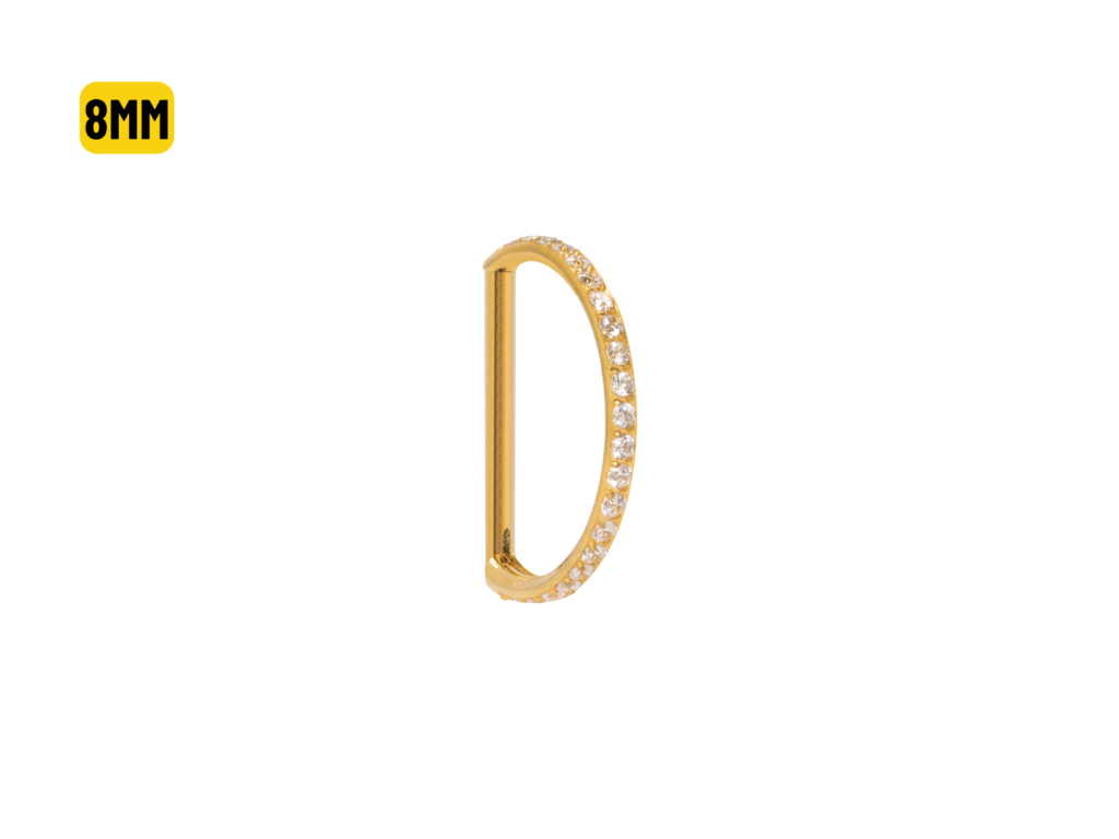 MEIA ARGOLA CLICKER TITÂNIO PVD INTEIRA C/ PEDRA - 8MM