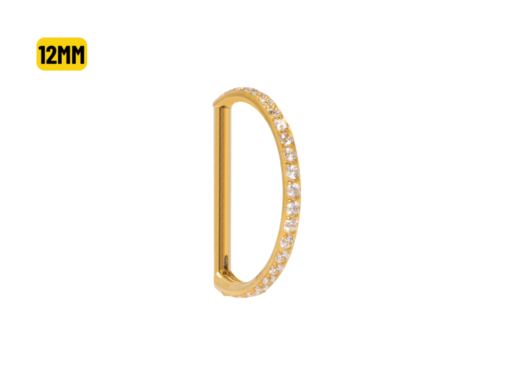 MEIA ARGOLA CLICKER TITÂNIO PVD INTEIRA C/ PEDRA - 12MM