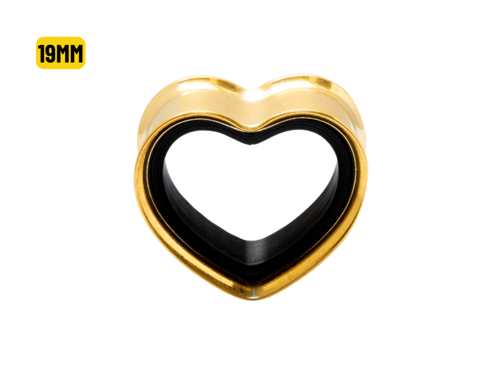 ALARGADOR PLUG CORAÇÃO AÇO PVD GOLD / F: BLACK - 19MM
