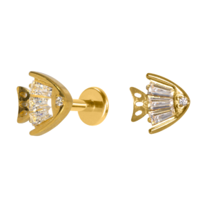 LABRET TITÂNIO R/I PEIXE C/ ZIRCÔNIA - PVD GOLD