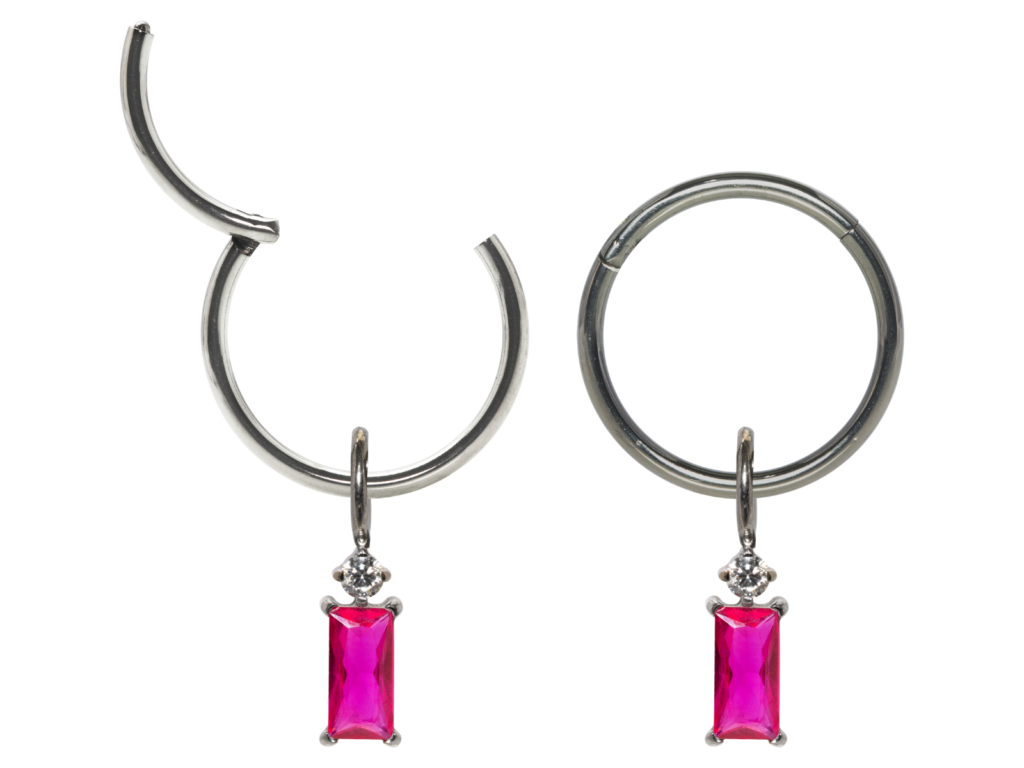 SEGMENTO CLICKER TITÂNIO C/ PINGENTE ROSA - 8MM