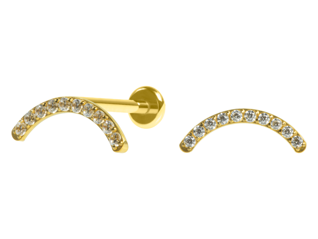 LABRET AÇO R/I CLUSTER CURVADO C/ ZIRCÔNIA - PVD GOLD