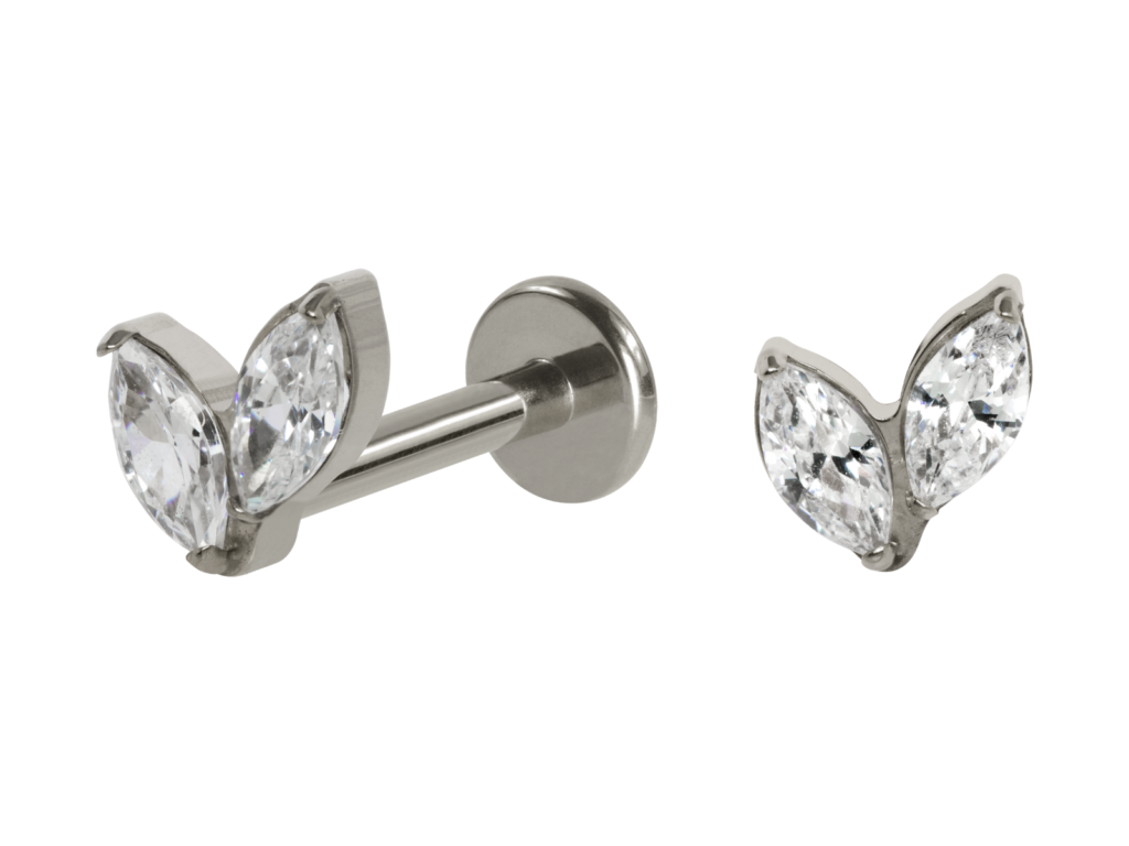 LABRET TITÂNIO R/I 2 PÉTALAS ZIRCÔNIA