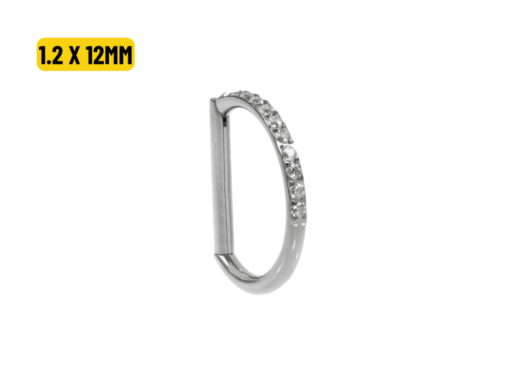 MEIA ARGOLA CLICKER AÇO METADE CRAVEJADA - 1.2 X 12MM