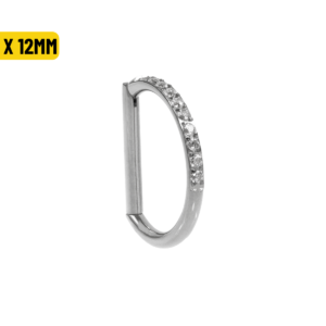 MEIA ARGOLA CLICKER AÇO METADE CRAVEJADA - 1.2 X 12MM
