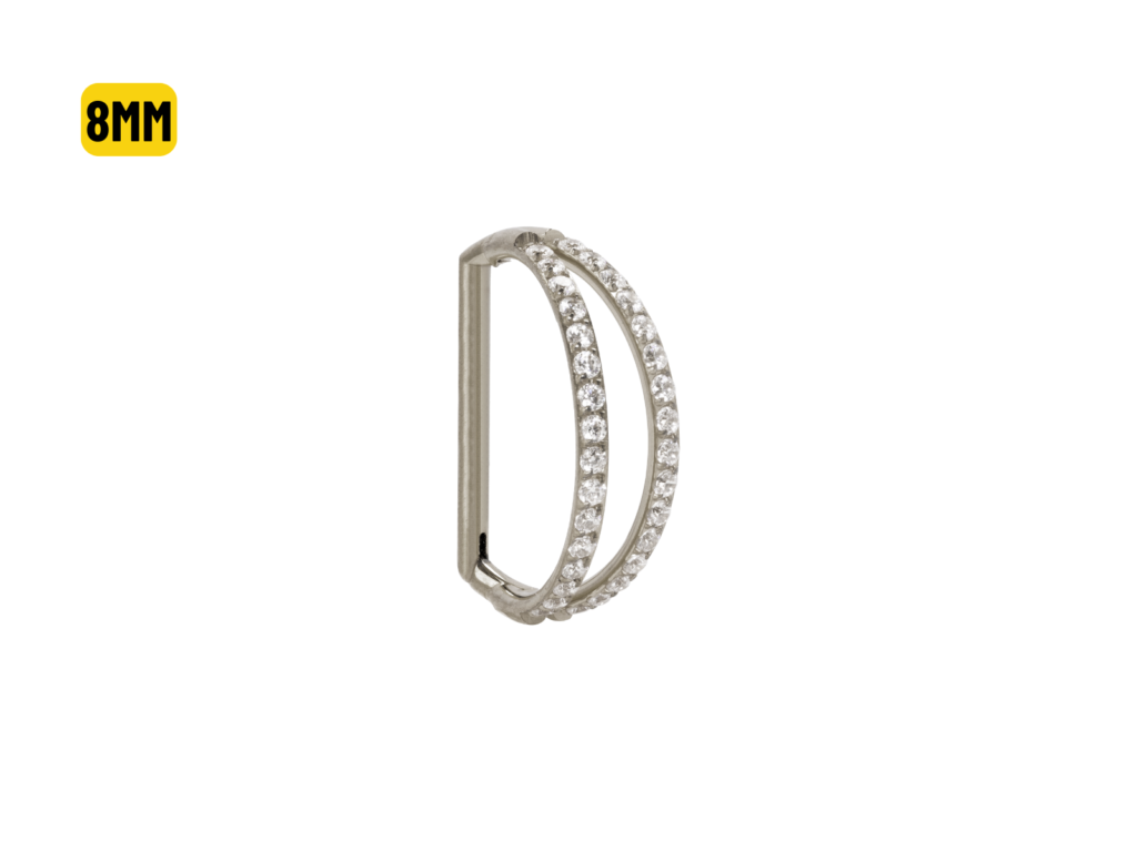 MEIA ARGOLA CLICKER TITÂNIO 2 FILEIRAS C/ PEDRA - 8MM
