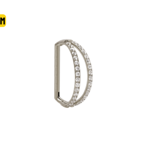 MEIA ARGOLA CLICKER TITÂNIO 2 FILEIRAS C/ PEDRA - 8MM