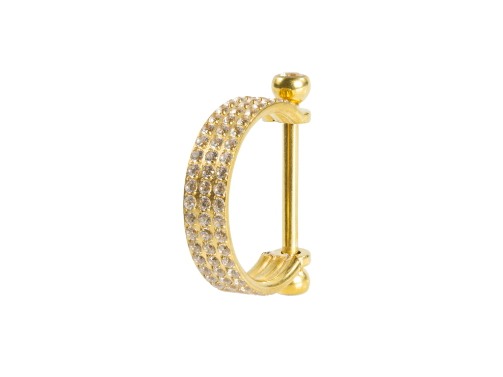 SEMI ARGOLA C/ BARRA TITÂNIO PVD 3 FILEIRAS CRAVEJADA - 12MM