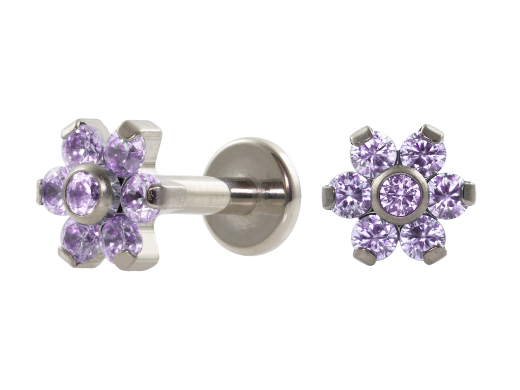 LABRET TITÂNIO R/I FLOR C/ ZIRCÔNIA MOD2 - LILÁS