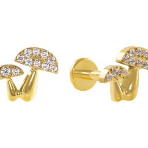 LABRET TITÂNIO PVD GOLD R/I COGUMELOS CRAVEJADOS C/ ZIRCÔNIA