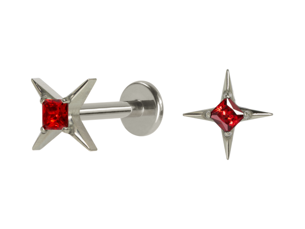 LABRET TITÂNIO R/I ESTRELA C/ ZIRCÔNIA - VERMELHO