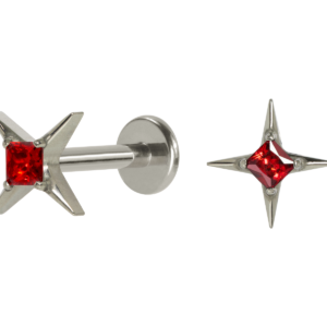 LABRET TITÂNIO R/I ESTRELA C/ ZIRCÔNIA - VERMELHO
