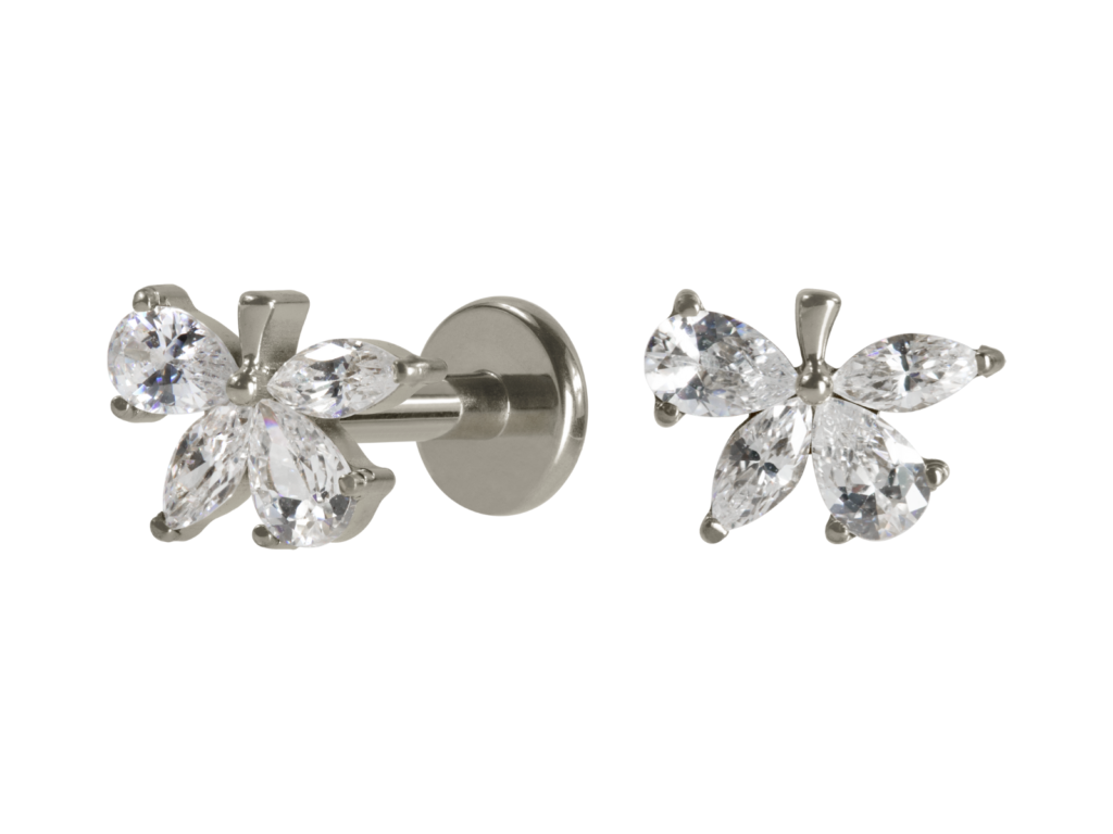 LABRET TITÂNIO PUSH PIN FOLHA C/ ZIRCÔNIA