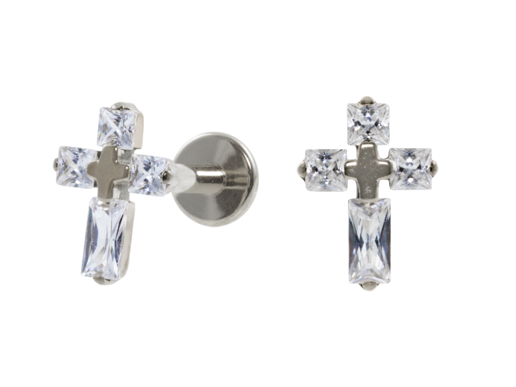 LABRET TITÂNIO R/I CRUZ C/ ZIRCÔNIA