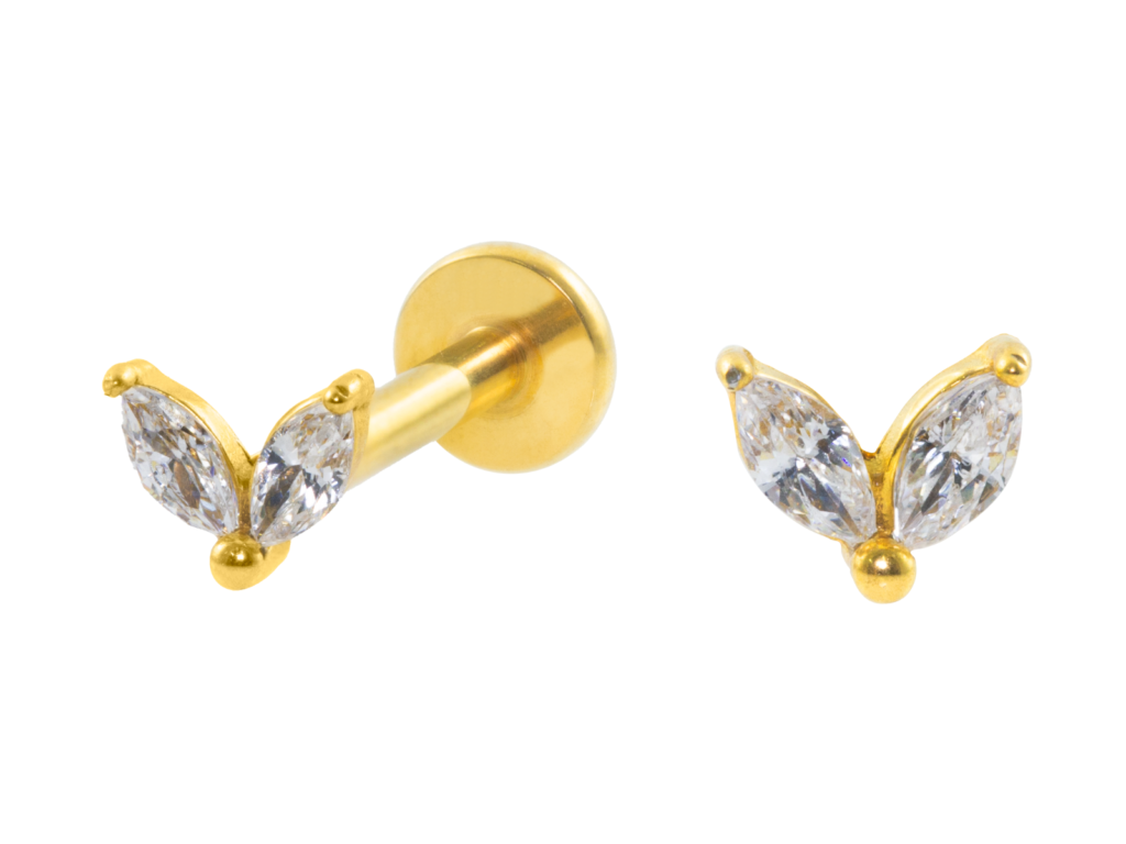 LABRET AÇO PVD GOLD R/I 2 PÉTALAS C/ ZIRCÔNIA