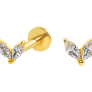 LABRET AÇO PVD GOLD R/I 2 PÉTALAS C/ ZIRCÔNIA