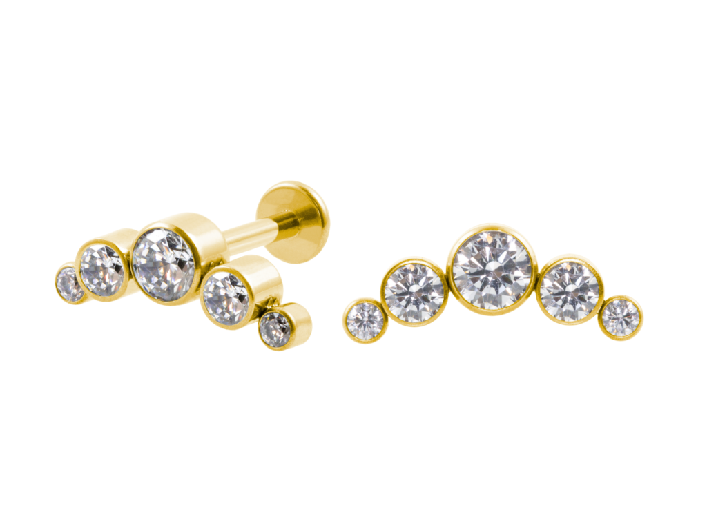 LABRET AÇO PVD GOLD R/I 2 PÉTALAS C/ ZIRCÔNIA
