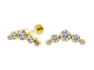 LABRET AÇO PVD GOLD R/I CLUSTER 5 PEDRAS – CRISTAL