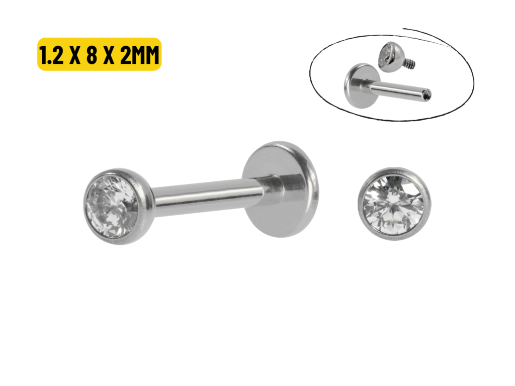 LABRET AÇO R/ INTERNA CRAV. INGLESA - 1.2 X 8 X 2MM