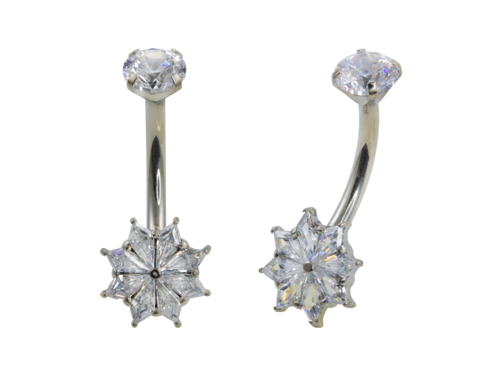 LABRET TITANIO R/I CLUSTER CURVADO C/ ZIRCONIA MOD2 - PVD GOLD