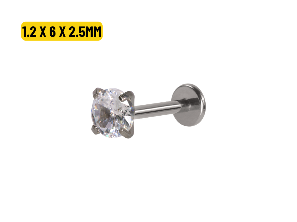 LABRET AÇO R/I C/ ZIRCÔNIA - 1.2 X 6 X 2.5MM