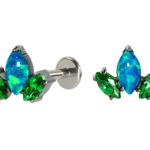 LABRET TITÂNIO R/I LÓTUS C/ ZIRCÔNIA VERDE/ OPALA AZUL