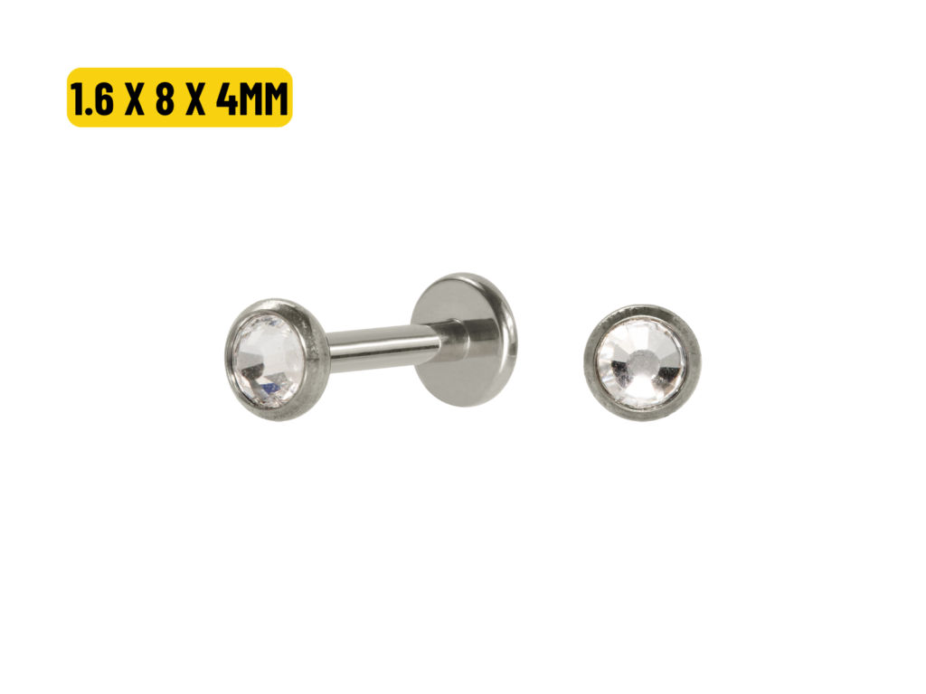 LABRET TITÂNIO R/I FLAT C/ ZIRCÔNIA - 1.6 X 8 X 4MM