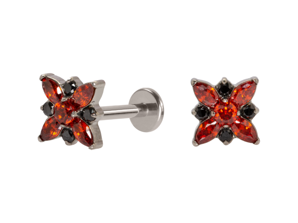 LABRET TITÂNIO R/I ROSA DOS VENTOS C/ ZIRCÔNIA - VERMELHO/PR