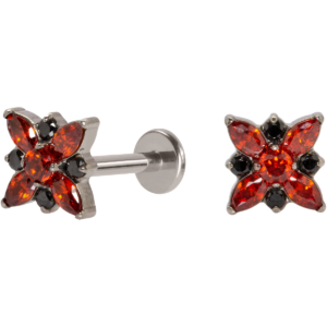 LABRET TITÂNIO R/I ROSA DOS VENTOS C/ ZIRCÔNIA - VERMELHO/PR