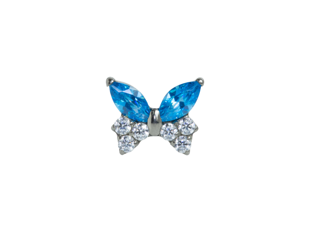 TOPO TITÂNIO 0.9 (1.2MM) - BORBOLETA C/ ZIRCÔNIA AZUL