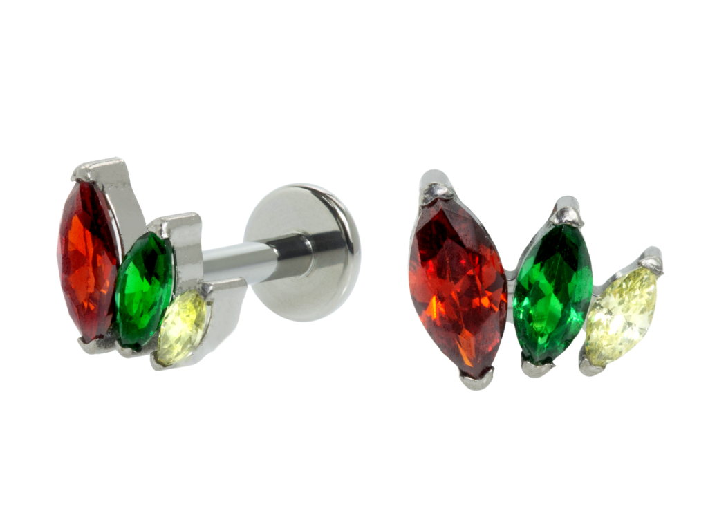 LABRET TITÂNIO R/I CLUSTER 3 ZIRCÔNIAS COLORS 2