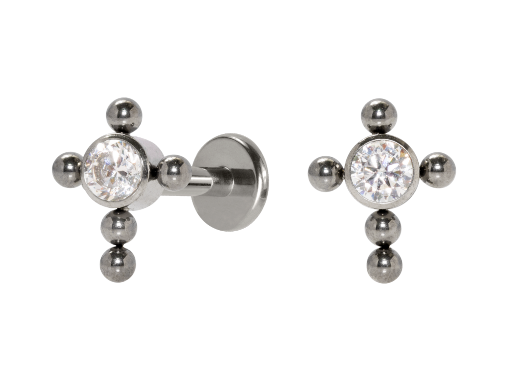 LABRET TITÂNIO R/I CRUZ C/ ZIRCÔNIA