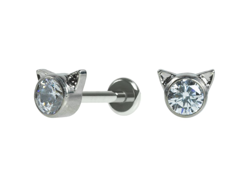 LABRET TITÂNIO R/I GATINHO C/ ZIRCÔNIA