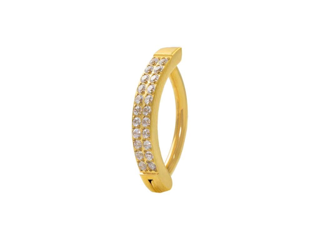 UMBIGO ARGOLA CLICKER AÇO PVD GOLD 2 FILEIRAS ZIRCÔNIA