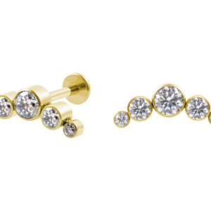 LABRET TITÂNIO PVD GOLD R/I CLUSTER 5 PEDRAS - CRISTAL