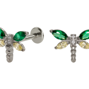LABRET TITÂNIO R/I LIBÉLULA C/ ZIRCÔNIA - VERDE / AMARELO